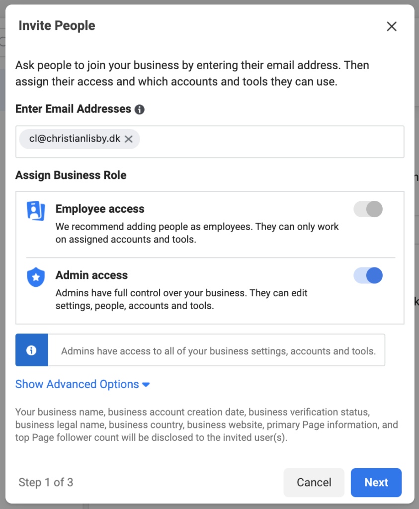 Inviter person til Facebook Business Manager - Annoncering på Facebook